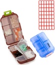 Pill Case (2 Pack) - Portable Small Suplemen Kotak Tablet Container dengan 10 Kompartemen - Obat Penyimpanan Organisasi Vitamin untuk Travel Pocket Purse (Blue + Chocolate)