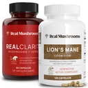 Jamur Real Reality (60ct) dan Lions Mane (120ct) Capsules Bundle - Mushroom Supplemen Kesehatan Otak, Mental Clarity, Fokus, Penyatuan & Imune Dukungan - Otak Vitamin w / Ashwagandha