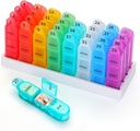 Kontainer Pil Pill Monthly, 31 Day Dispenser Pill 3 kali sehari dengan Kotak Pil Kecil, Kontainer Pill 4 Minggu untuk Vitamin, Minyak Ikan, Suplemen dan Obat-BPA Bebas, Mudah digunakan