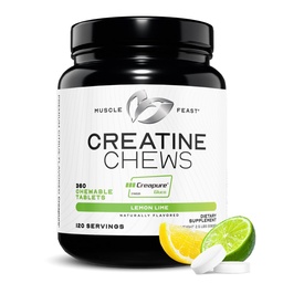 Muscle Feast Creatine Monohydrate Chewables - Vegan & Gluten-Free Creapure Creatine Chews for Men & Women - Delicious Citrus-Flavored Creatine Tablets for Muscle Building - Lemon Lime, 360 Tabs