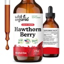 Wild & Organic Hawthorn Berry Ticture 600 mg - Cair Hawthorne Berry Supplement for Overall Support - Vegan, Sugar & Alcohol- Free Fruit Extract Drops - 4 fl oz