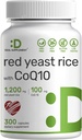 Suplemen Red Yeast Rice 1.200mg Per Serving dengan CoQ10, 300 Kapsul - Antioksidant Dukungan - Murni Monascus Purpureus Powder Sumber - Citrinin Bebas, Non-GMO
