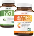 Simpan $4 (12% off) - Herbal Immune Bundle - Olive Leaf Ekstrak (Non- GMO) Kekuatan Super: 20% Oleuropein 750mg caps dan Dukungan Imune - Vitamin C dengan Zinc, Vitamin D, Elderberry & Echinacea (Non-GMO)