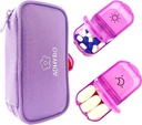 Pill Organizer 2 kali sehari, Large AM / PM Kotak Pil Mingguan 7 Hari Kasus dengan Label writable dan Privacy Protection Light- Purple Zipper Tas untuk menahan Suplemen, Vitamin dan Minyak Ikan