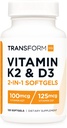 TransformHQ Vitamin K2 (MK7) (100mcg) + Vitamin D3 (5000 IU) 120 Softgels - Gluten Free dan Non-GMO