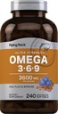 Piping Rock Omega 3 6 9 Suplemen untuk Perempuan dan Pria 124; 3600mg 124; 240 Softgel Capsules 12.4; Fish Flax Borage; Ultra Energy 124; Non-GMO, Gluten Free
