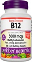 Webber Vitamin B12 5000 mcg, 60 Count, Fast Dissolve Tablets, Vitamin Suplemen Energi Metabolisme, Imune dan Heart Health, Vegetarian Formula, 60 Day Supppply