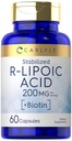 Carlyle R-Lipoic Acid 200mg 124; 60 Capsules 124; Stabilisasi RLA dengan Biotin 124; Non-GMO, Gluten Bebas
