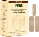 FEBU Eco-FriendFriendBambu Fabriages; PFAS Free Flexiable Fabric Bandages 144; Bandar Hiperalergenik Natural untuk Scrapes, Cuts & Aid 124; Komposable Fully, Latex Free Bankage; 75 Count Strip