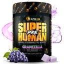 ALPHA LION Superhuman Pre Workout Powder, Beta Alanine, L-Taurine & Tri-Source Caffeine untuk Kafein Energi & Fokus, Nitric Oxide & Citrulline untuk Pompa (21 Servings, Grapezilla)