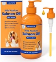 Minyak Salmon Alaska Wild untuk Anjing & Cats, Suplemen Fish Oil Omega 3 dengan EPA & DHA untuk Skin & Coat, Imune, Brain, Gabungan dan Kesehatan Jantung, Suplemen Ikan Kucing & Kucing dengan Pump- 8 oz