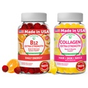 Lanakai Vitamin B12 dan Gummies Collagen Bundle - 3000 mcg Methylcobalamin High Absorpsi Energy Gummies - Nun-GMO Supplemen Anti-Penuaan untuk Pria & Perempuan - 30 Hari Supppply