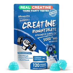 Cretine Monohydrate Gummies Complex for Men & Women - 120 Gummies Advanced Formula, L-Taurine + Vitamin B12 for Muscle Strenger, Muscle Builder, Energy Boost, Pre-Workout Supplemen-Blueberry