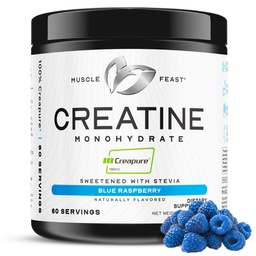 Muscle Feast Creapur Creatine Monohydrate Powder, Vegan Keto Friendly Gluten- Free, Muscle Recovery Suplement dan Trusted Creatine for Muscle Growth, Flavored Creatine, Natural Blue Raspberry, 300g