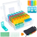 Organisasi Pil KB Monthly 3 kali sehari dengan 31- Hari Moistureproof Box, Weekly Pill Bag, Pill Cutter, Sticker, Plastic Opening Pick for Easy Use, Convenent Daily Medication Management (White)
