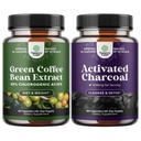 Bundle of Pure Green Coffee Bean Extract for Antioxidant Heart Heat Mental Focus and Size Reduction and Cleanse and Detox Activated Charluce Capsules for Bloating Relief and Body Detox Cleanse