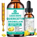 Quercetin dengan Bromelain Liquid Drops, 4X Stronger than Capsules & Pil, 7-in- 1 Organic Zinc Quercetin 1000mg dengan Bromelain 500mg Vitamin C D3 Ammune Dukung untuk Respilatory Health & Antioksidant