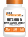 BulkSuplements.com Vitamin C dari Acerola Cherry Capsules - Acerola Cherry Vitamin C Suplemen - Gluten Bebas, 1 Capsule per Serving, 240 Veg Capsules (Paket 1)