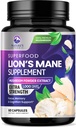 Lions Mane Mushroom Capsules 10.000mg - Lions 's Mane Pasokan Kasules for Memory and Focus Dukungan, Brain, Dukungan Kesehatan Ammune, Vegan, Botol di Amerika Serikat, Ekstrak Mee Mushroom, 60 Count