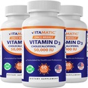 Vitamin 3 Pack Vitamin D3 50.000 IU (as Cholecalfferol), Sekali Dose Weekly, 1250 mcg, 60 Vevgie Capsules 1 Year Suply, Progresif Formula Membantu Deficiency Vitamin D