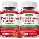 2 Pack Potasium Citrate Gummies - Potasium Suplemen Kesehatan Muscle, Penjepit Kram Kaki & Electrolyte Keseimbangan, Vegan, Non-GMO, Bebas, Raspberry Flavor, 120 Count