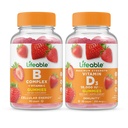 Kompleks B Lifeable + Vitamin D 10.000 IU, Gummies Bundle - Great Tasting, Vitamin Suplemen, Gluten Bebas, GMO Bebas, Dapat Dikunyah