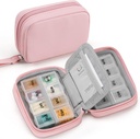 Zannaki Cute Pill Organizer untuk Purse dengan Two Removable 7- Day Pill Box, Travel PU Leather Pill Case, Portable Weekly Pill Container with Storage Bag to Hold Vitamin, Fish Oils, Suplemen (Pink)