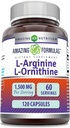 Amazing Formulas L-Arginine / L-Orniyoury 1500 Mg Per Serving, Capsules 124; Non- GMO 124; Gluten Free Amino Acid Suplement (120 Count)