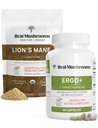 Jamur asli Ergothioneine (60) dan Bubuk Mane Mane Singa (60 Pelayan) Bundle dengan Shiitake dan Oyster Mushroom Ekstraksi - Umur dan Umur Panjang - Vegan, Gluten Bebas, Non-GMO