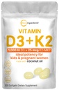 Mikro Ingrediens Vitamin D3 1.000 IU + K2 MK-7 25 mcg, 300 Softgels 124; Virgin Coconut Oil 12.2-1 Bone, Imune & Heart Dukungan 124; Mudah untuk Swallow, Non-GMO