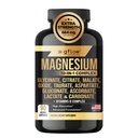 Suplemen Kompleks Magnesium - 10 Bentuk Aktif, Glycinate, Citrate, Malate, Tadrate, Aspartate, Gluconate, Accorbate, Karbonate, Plus More with Vitamin C B1 B2 B12