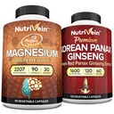 Nutrivein Premium Magnesium L- Threonate & Panax Ginseng Suplemen Bundle: High- Absorgetic Magnesium Thronate dan Red Ginseng Supplemen Pair for Brain, Mood, & Vitalitas