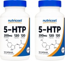 Nutricost 5- HTP 200mg, 120 Vegetarian Capsules (5- Hydroxyptophan) - Non-GMO & Gluten Free (2 Botol)