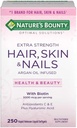 Nature 's Bounty Skin and Nails 5000 mcg of Biotin - 250 Tablets Coated Reguler & Extra Kekuatan, Dua Botol masing-masing 250 Softgeels)