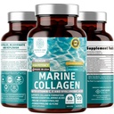 Premium Marine Collagen Dipeptides with Hyaluronic Acid, Vitamin C, Theaflavin and Copper, Collagen Suplement for Women and Men for Radiant Skin, Hair & Nails, Gluten Free and Nor-GMO, 120 Veg Caps