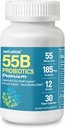 55B Probiletic Premium - 55 Milyar CFU, 12 Strains, 185mg Prebiotic - Imune support, Digetical & Gut Health - Supports Occational Constipation, Gas & Bloating - 30 Vegan Capsules, 30 Day Supply