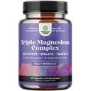 Triple Magnesium Complex Suplemen - Tinggi Absorpsi Magnesium Glycinate, Malate & Tadrate Blend for Muscles, Dukungan Energi & Heart Health - Kompleks Triple Mg 400 mg Capsules - 120 Count
