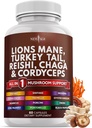 New Age Lions Mane Jamur Tambahan dengan Turkey Tail Reishi Cordyceps Chaga dengan Marshmallow Root