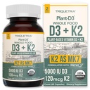 Tanaman Organik D3 + K2 = 124; 5000 iu D3 + 120 mcg K2 sebagai All- Trans MK7 dari MenaQ7 ® - 100% Whole Food, Raw & Vegan & Vegan 124; Enhanced Divalry dengan Prebiotic & Superfood Complex - D3 dari Alga (60 Count)