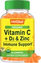 Wellyeah Vitamin Organik C + D3 + Zinc Gummies - Imune Boosting, Antioksidant- Kaya, dan Pendukung Kesehatan Tulang, USDA Organik, Vegan, dan Non- GMO - Bebas, Nut- Free Gummy - 60 Count