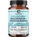 Magnesium Ashwagandha 124; Calming Magnesium Suplemen untuk Orang Dewasa 124; Relax, Relax, Calm Mood & Sleep Dukungan 126; Mag Citrate & Oxide 400 mg + Ashwagandha 500 mg