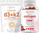 Mikro Ingrediens Vitamin D3 500iu + K2 100mcg Softgels & Multi Collagen Peptides Gummies Bundle; Essier Sunshine Vitamin 124; Tipe I, II, III, V, X Protin dengan Biotin, Hyalon Acid, & Vitami
