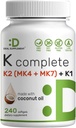 DEAL SUPLEMENT Vitamin K Complete - 240 Coconut Oil Softgeels 12.4; High Potamin K2 (MK-7 dan MK-4) & K1 124; Full Spectrum Triple Vitamin 124; Bone, Gabungan, & Imune Dukungan - Non-GMO
