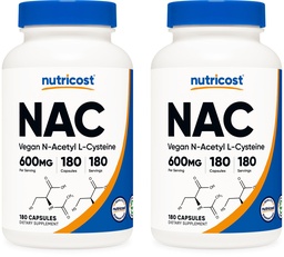 Nutricost N-Acetyl L-Cysteine (NAC) 600mg, 180 Capsules - Non-GMO, Gluten Free (Pack of 2)