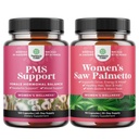 Bundle of Advanced PMS Supppplement for Low Energy Mood Support Cramps and Bloating Relief for Women and Extra Strength Saw Palmetto for Women - DHT Blocker Thickening Hair Vitamin