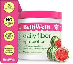 Belli Welli Fiber Supplement for Women & Men - Premium Daily Fiber Powder from Organic Acacia with Added Collagen, Electrolite & Program- No Bloat, Constipation & Gut Health Support (Watermelon)
