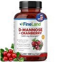 FineLand D-Mannose + Cranberry - 1600mg per Serving - 120 Vegan Capsules - Urinary Tract & Bladder Health Support - Non-GMO, Gluten- Free, Made in USA