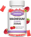 Gurita Magnesium Citrate Gummies, Gummi Magnesium Tertinggi Magnesium Magnesium untuk Orang dewasa, Dukungan Otot & Gigi, 60 Vegan Natural Raspberry Gummies