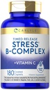 Carlyle Stress B- Complex Vitamin 124; 180 Vegetarian Caplets 124; dengan Vitamin C 124; Non-GMO & Gluten Free Supplemen