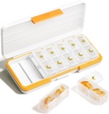 AM PM Pill Organizer 2 Kali sehari, 7 Hari Kotak Pill Weekly Organizer Travel dengan Kontainer Terpisah, Portable Daily Medicine Dispenser Case for Vitamin, Fish Oils, Suplemen Beige Beige